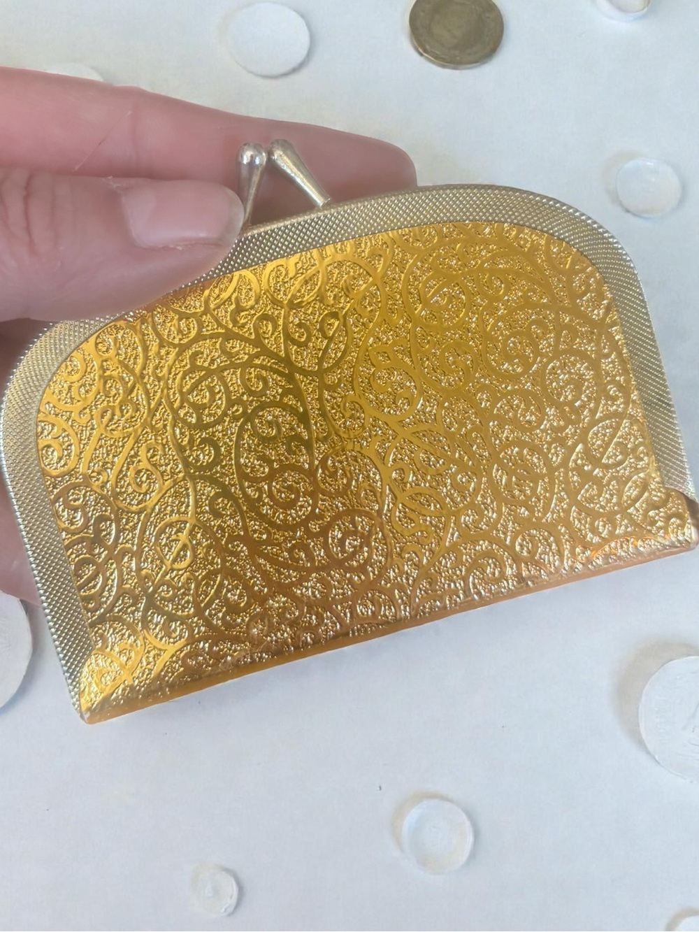 Vintage Hong Kong Sewing Kit Coin Purse Gold Floral Case